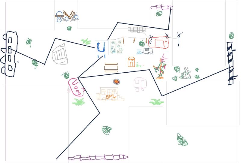Eine selbst gemalte Karte eines postapokalyptischen Gemeinschaft.